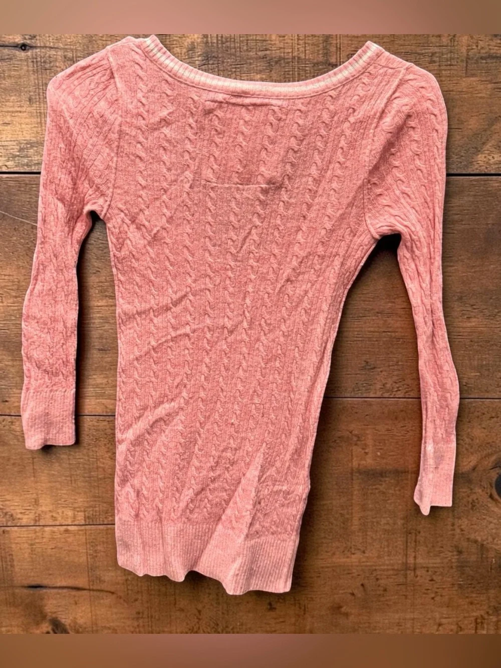 Abercrombie & Fitch Pink Cable V-Neck Sweater MEDIUM - Picture 3 of 7